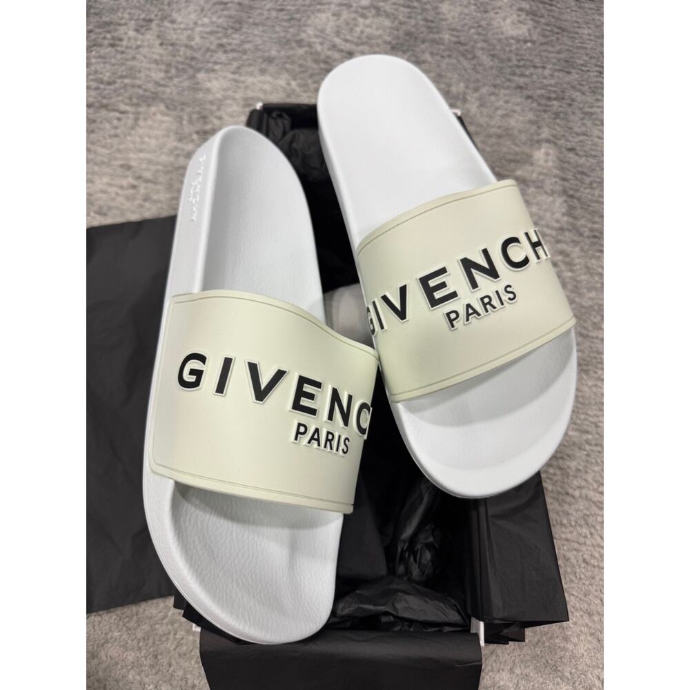 Givenchy Mens Pool Flat White Black Logo Rubber Beach Sandal Slide Slip On 45 12 - Picture 8 of 16
